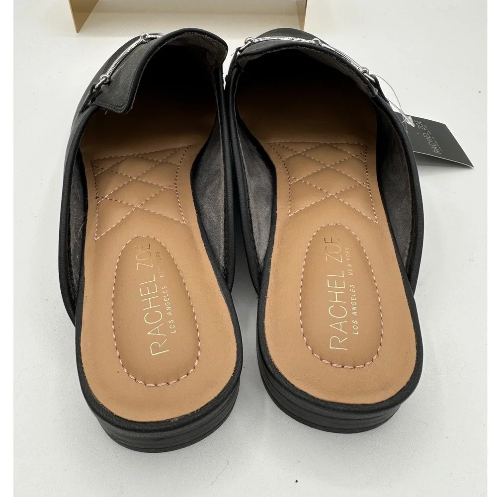 RACHEL ZOE Alani Black Faux Leather Mules Silver Horsebit Buckle Detail NWT 10 - Picture 5 of 12